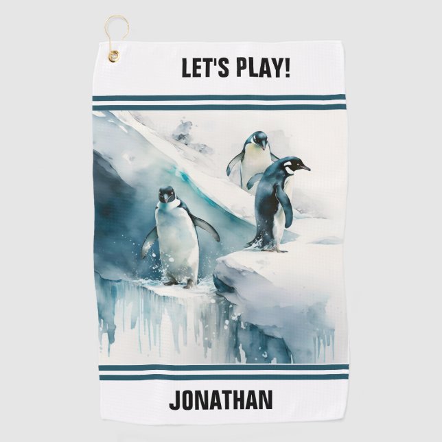 Playful Watercolor Pinguine Golfhandtuch (Vorderseite)