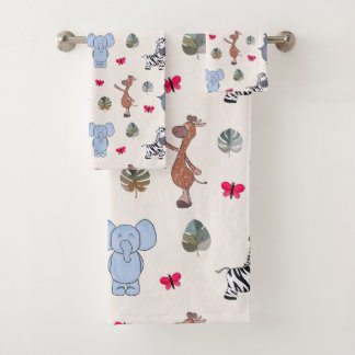 Playful Watercolour Safari Animals Bath Towel Set