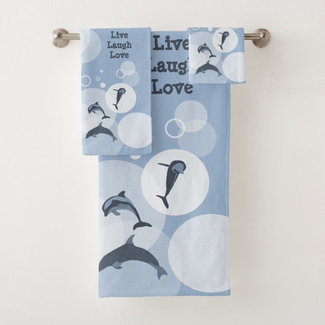 Playful Wave Jumping Delphine Steel-Blue Badhandtuch Set (Insitu)