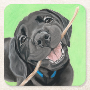 Playful Welpen-Schwarz-Labrador-Untersetzer Rechteckiger Pappuntersetzer