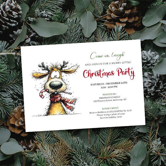 Playful Whimsical Reindeer Holiday Invitation Einladung (Playful Whimsical Reindeer Holiday Invitation)