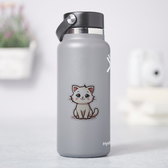 Playful White Kitten - Chibi-Aufkleber Aufkleber (HydroFlask)