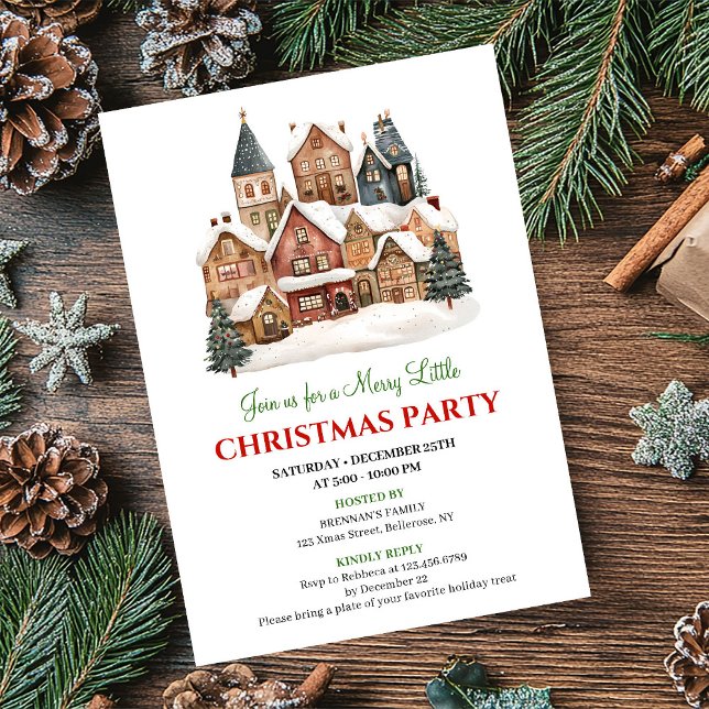 Playful winter scene Christmas party dinner invite Einladung (Playful winter scene Christmas party dinner invitation)