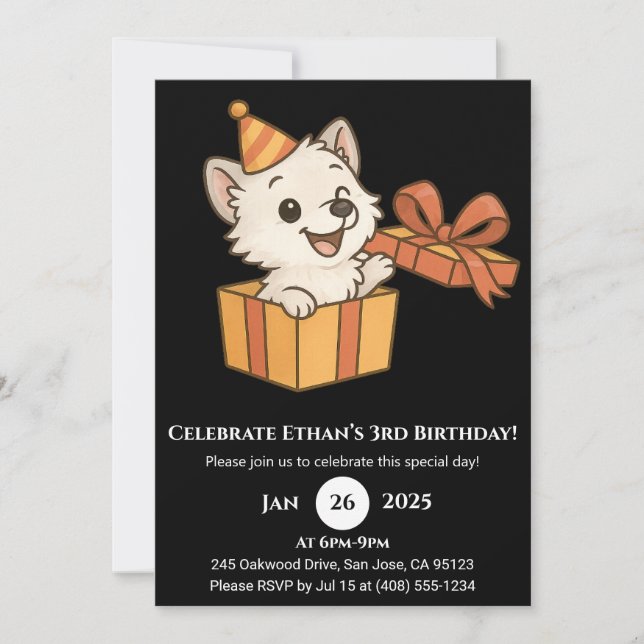 Playful Wolf in Party Box Birthday Invitation (Devant)