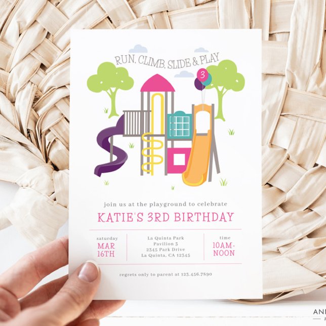 Playground Park Girl Birthday Einladung (Playground Park Birthday Invitation for Girl)