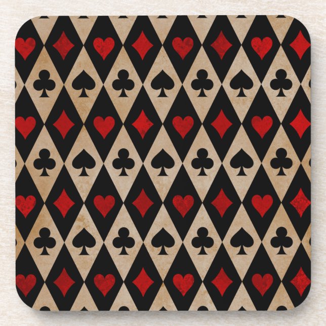 Playing Card Suits on Black and Tan Getränkeuntersetzer (Vorderseite)