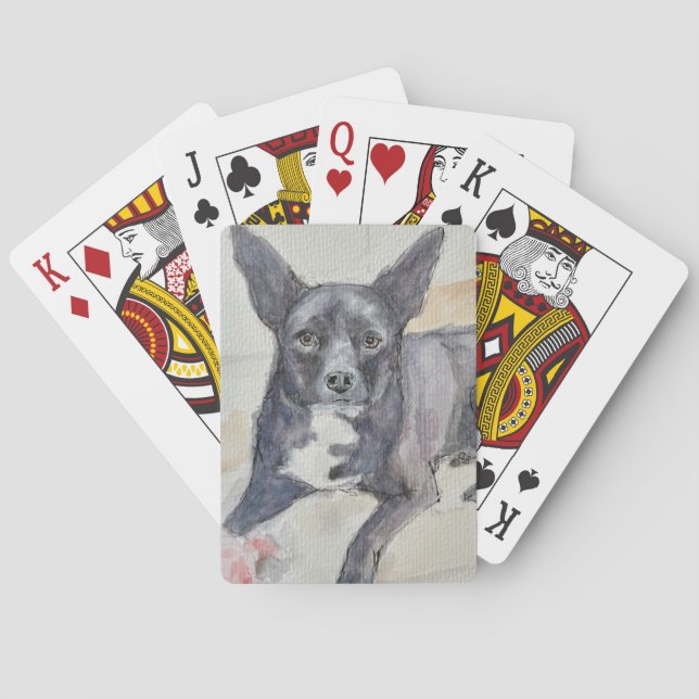 Playing Cards with Watercolor of Perceptive Dog Spielkarten (Rückseite)