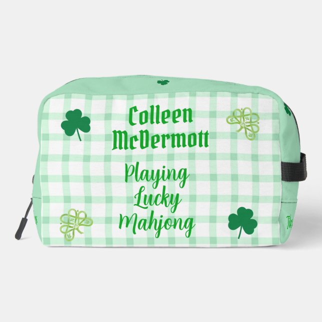 Playing Lucky Mahjong Watercolor Shamrock Tile Bag Waschbeutel (Rückseite)