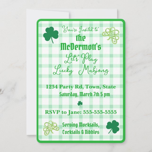 Playing Lucky Mahjong Watercolor Shamrocks  Einladung (Vorderseite)