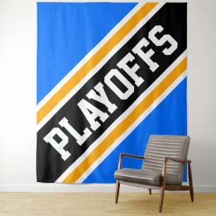 PLAYOFFS Hellblau Schwarze Orange Streifen Hinterg Wandteppich