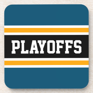 PLAYOFFS Sporty Bold Aquamarin Gelb Schwarze Strei Getränkeuntersetzer