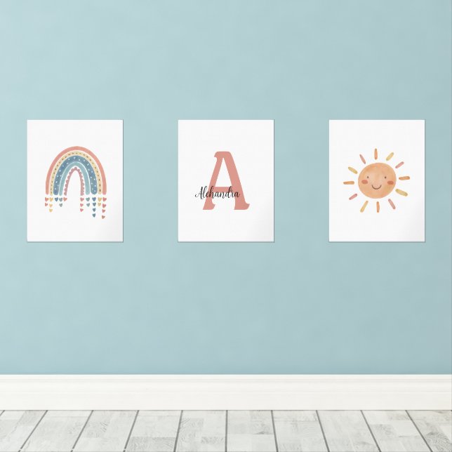 Playroom Kinderzimmer Wall Art Deco Boho Bilderwand Sets (Holzboden)