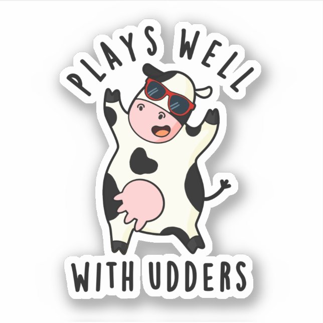 Plays gut mit Udders Funny Cow Puff Aufkleber (Vorderseite)