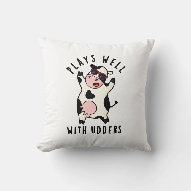 Plays gut mit Udders Funny Cow Puff Kissen (Vorderseite)