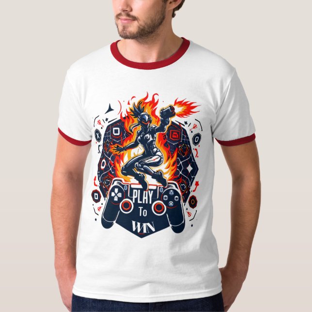 PlayStation Gaming Fire Energy Controller Art T-Shirt (Vorderseite)