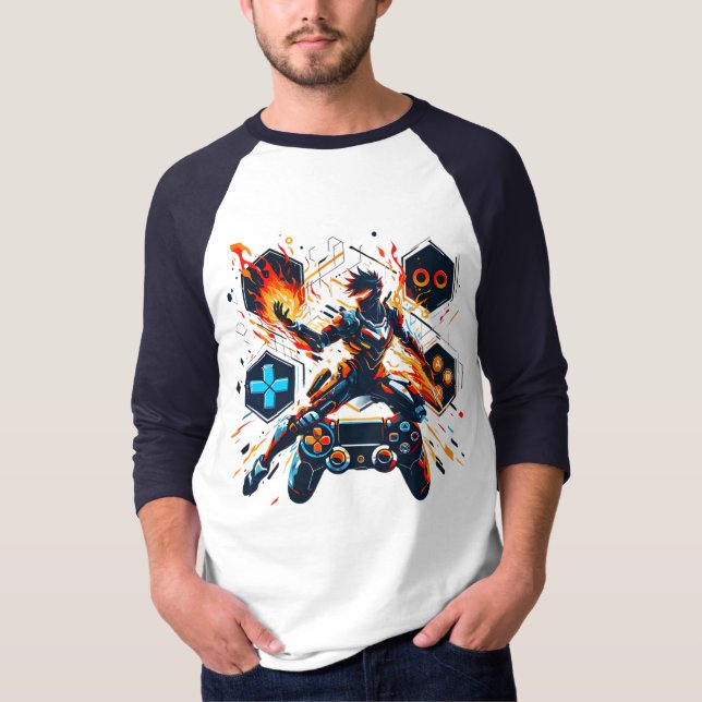PlayStation Gaming Hero Fire Controller Art T-Shirt (Vorderseite)