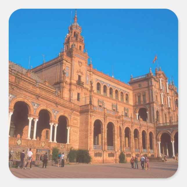 Plaza de Espana in Sevilla. Quadratischer Aufkleber (Vorderseite)