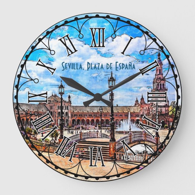 Plaza de España, Sevilla, Spanien. Große Wanduhr (Vorderseite)