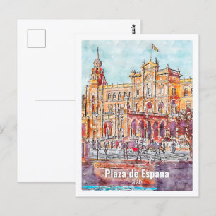 Plaza de España Spanien Berühmte Reise Aquarell Postkarte