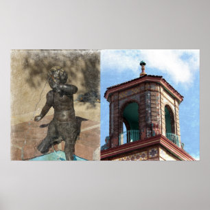 Plaza Gebäude und Brunnen Details Poster