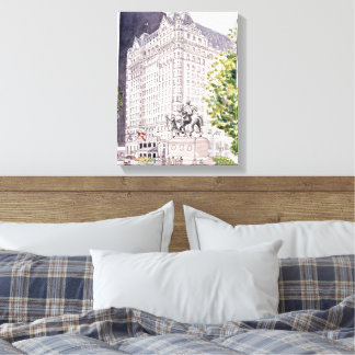 Plaza Hotel NYC Aquarell auf Leinwand Rahmen