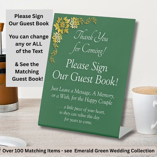 Please Sign Our Guest Book Emerald Green & Gold Sockelschild (Von Creator hochgeladen)