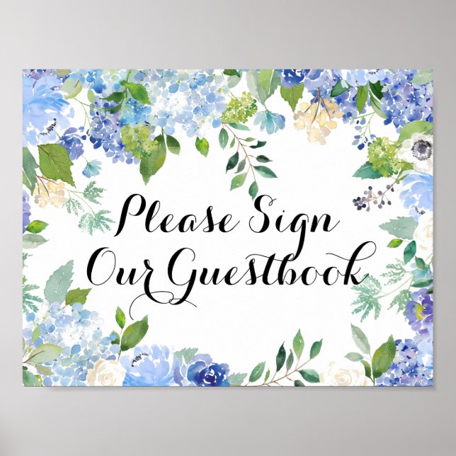 Please Sign Our Guestbook Sign - Blue Floral Poster (Vorne)