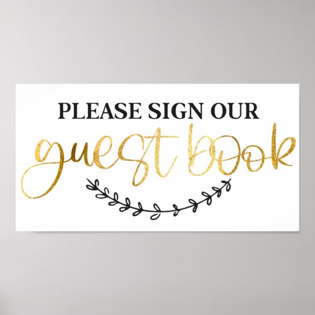 Please Sign Our Guestbook White Gold Wedding Poster (Vorne)