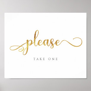 Please take one   Favors Gold Trendy Wedding Sign Poster