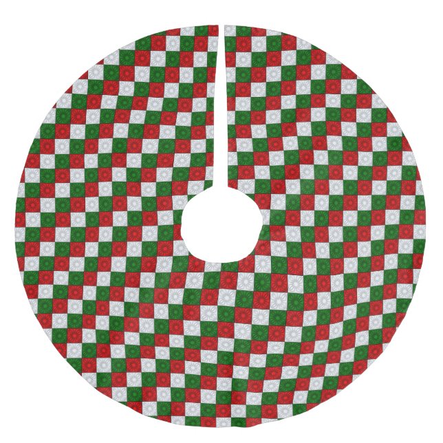 Pleated Corners-Red-White-Green-TREE SKIRT Polyester Weihnachtsbaumdecke (Vorderseite)