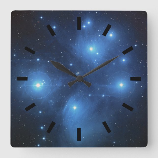 Pleiades or The Seven Sisters M45 Quadratische Wanduhr (Vorderseite)