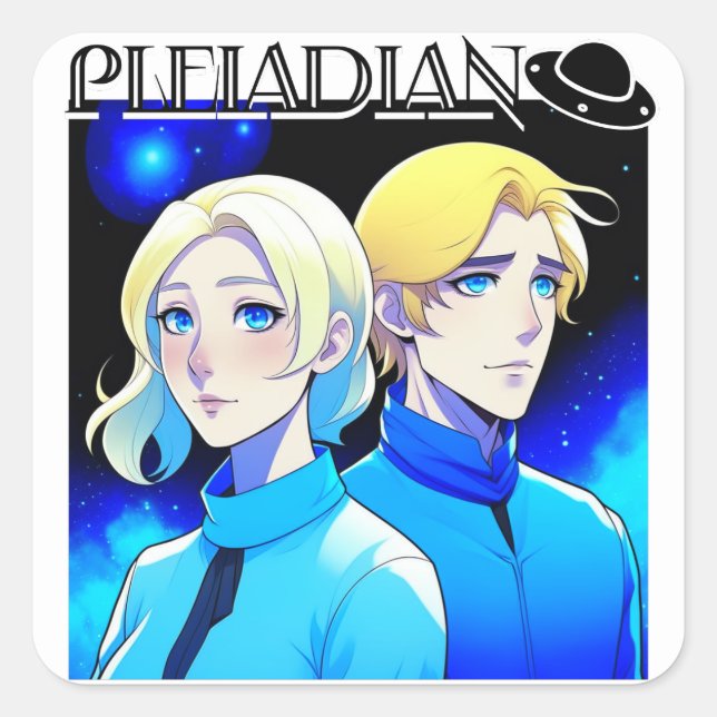 Pleiadian Alien Race und UFO Quadratischer Aufkleber (Vorderseite)