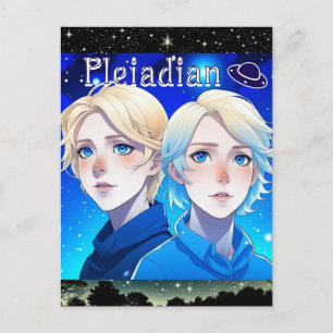 Pleiadisches Alien Race mit Sternen und UFOs Postkarte