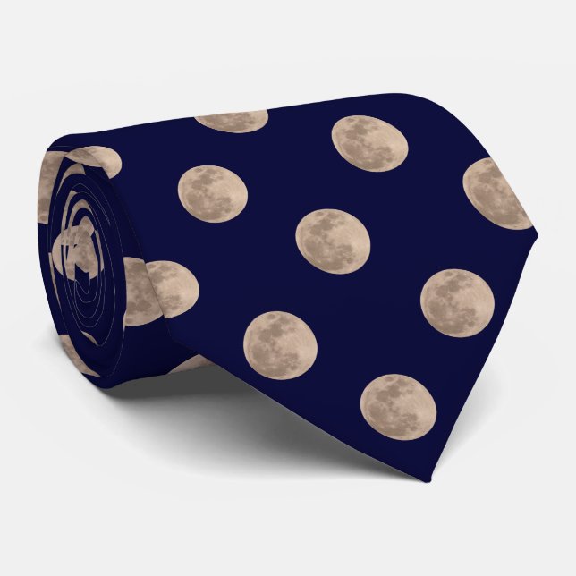 Pleine lune Dark Navy Blue Polka Cravate (Roulé)