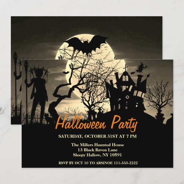 Pleine lune éffrayante Invitation de la fête d'Hal (Devant / Derrière)