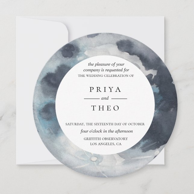 Pleine lune Faire-part de mariage bleu marine (Devant)