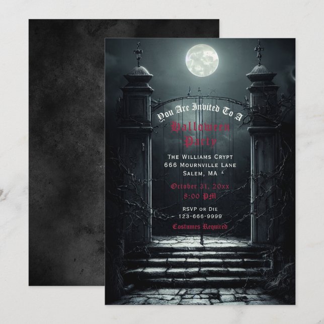 Pleine lune gothique Invitation Halloween (Devant / Derrière)