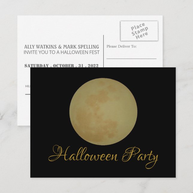 Pleine lune, Invitation de la fête d'Halloween (Devant / Derrière)