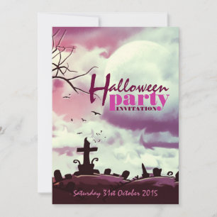 Pleine lune rose Halloween Graveyard Invitation