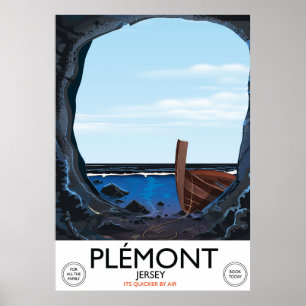 Plémont Caves, Jersey Vintage Reiseplakat Poster