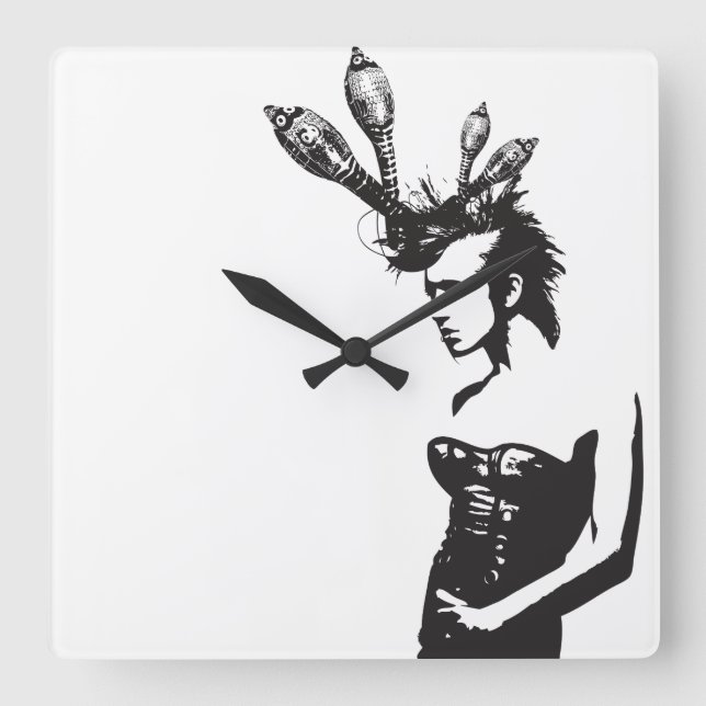 Plena Punk Puerto Rican Art Quadratische Wanduhr (Vorderseite)