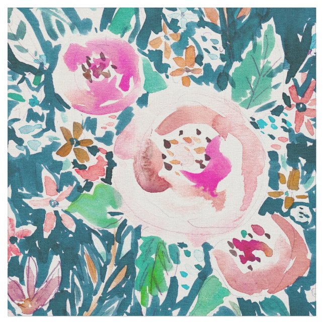 PLENITUDE buntes Boho mit BlumenAquarell Stoff (Nahaufnahme)