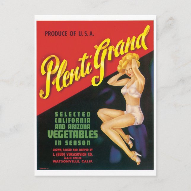 Plenti Grand Watsonville California Arizona Pinup Postkarte (Vorderseite)