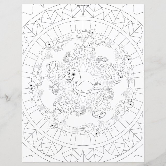 Plesiosaurus Dinosaur Mandala Kids Coloring Page (Vorderseite)