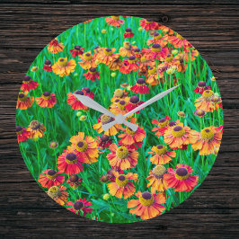 Plethora Red and Orange Heleniums Große Wanduhr