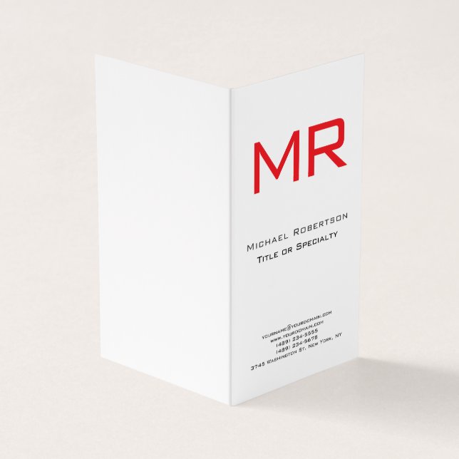 Plian Monogram Red White Minimalistisch Visitenkarten (Vorderseite)