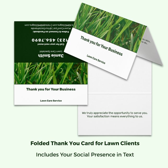 Plié 3,5x2 de base - Carte de remerciements d'entr (Folded 3.5x2 Basic – Lawn Care Thank You Card)