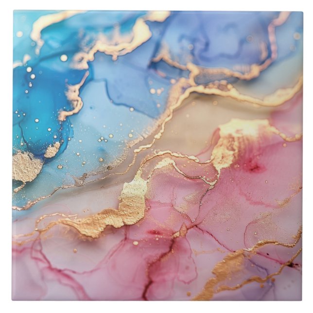 Plink Blue Gold Glitzer Marble Agate Keramik Fliese (Vorderseite)