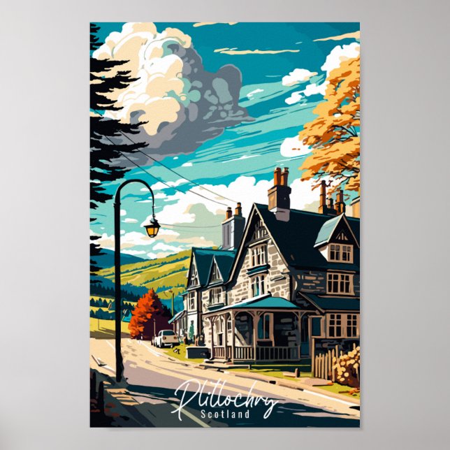 Plitlochry Scotland Vintage Illustration Poster (Vorne)