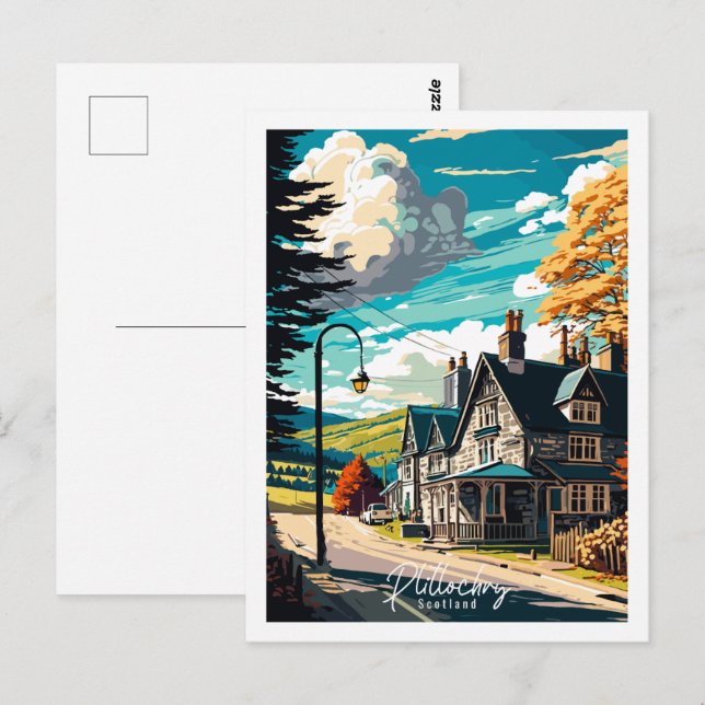 Plitlochry Scotland Vintage Illustration Postkarte (Vorne/Hinten)